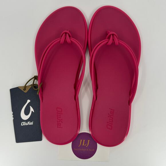 OluKai Women's 'Aka Water Resistant Knotted Thong Sandals Pink Plumeria Size 6 - Picture 9 of 11